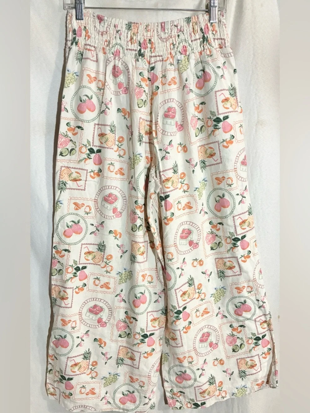 Joie Novelty Wide Leg Linen Pants Sz L  Pull On Fruit Organic Breathable Comfy - Picture 3 of 10